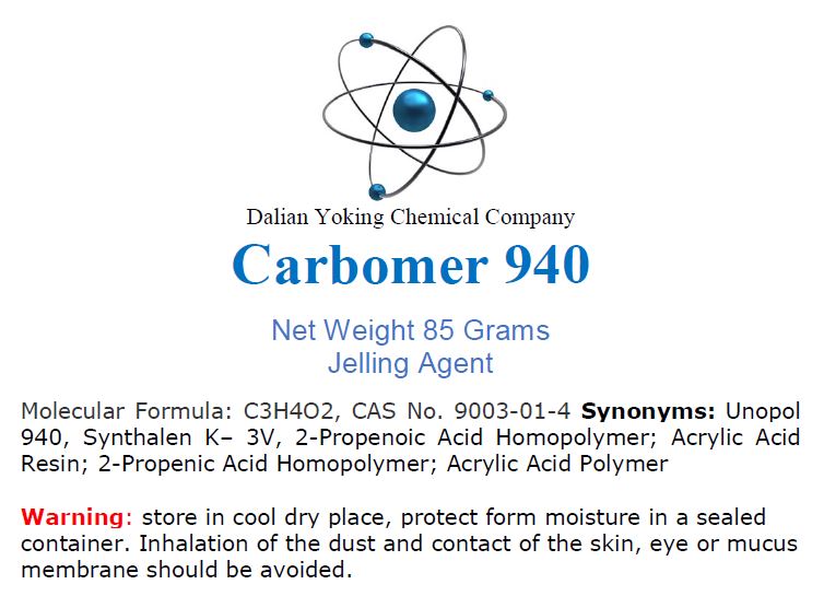 Carbomer 940 polymer Jelling Agent 85 Grams Jar with screw on Lid